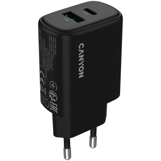 Адаптер питания CANYON OnCharge 200 QC 2*USB/USB-C, 20 Вт