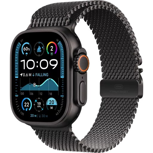 Apple Watch Ultra 2 2024  Black Titanium Milanese Loop, S, 49mm, Black Titanium