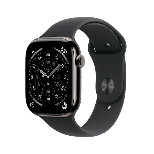 Apple Watch Series 11 GPS + Cellular,  Спортивний ремінець чорного кольору, M/L, 46mm, Slate Titanium