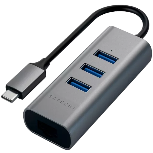 SATECHI  TYPE-C 2-IN-1 USB HUB WITH ETHERNET  Multiport Adapter  Մոխրագույն