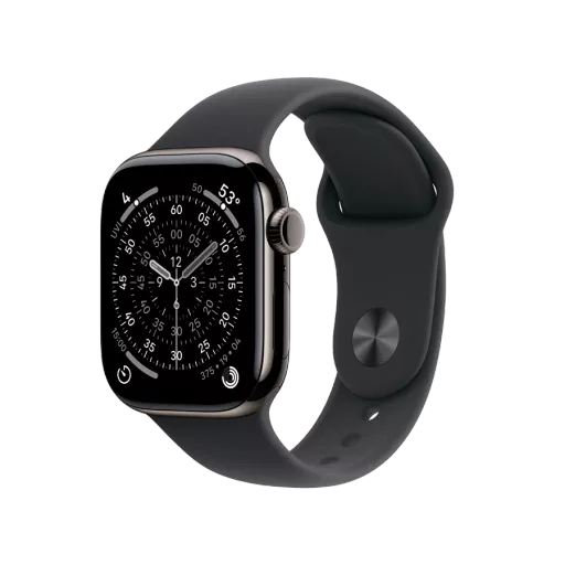 Apple Watch Series 11 GPS + Cellular,  Спортивний ремінець чорного кольору, S/M, 42mm, Slate Titanium