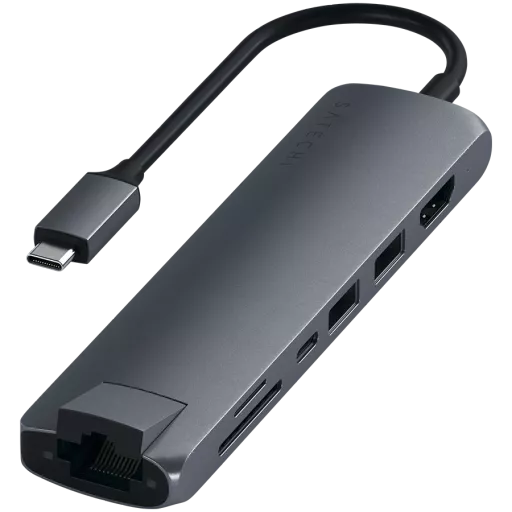 SATECHI  Aluminum Type-C Slim Multi-Port Adapter  Многопортовый адаптер Type-C Slim Multiport with Ethernet Adapter Space Gray