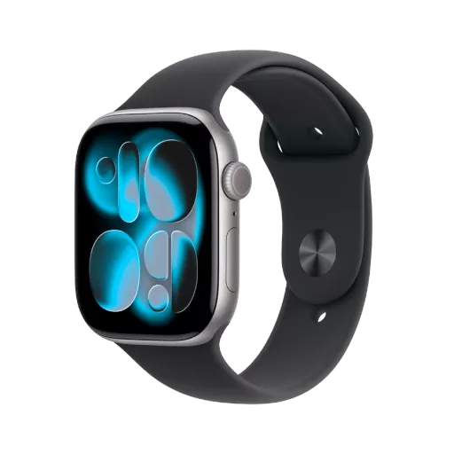 Apple Watch Series 11 GPS + Cellular,  Спортивний ремінець чорного кольору, M/L, 46mm, Space Grey Aluminium