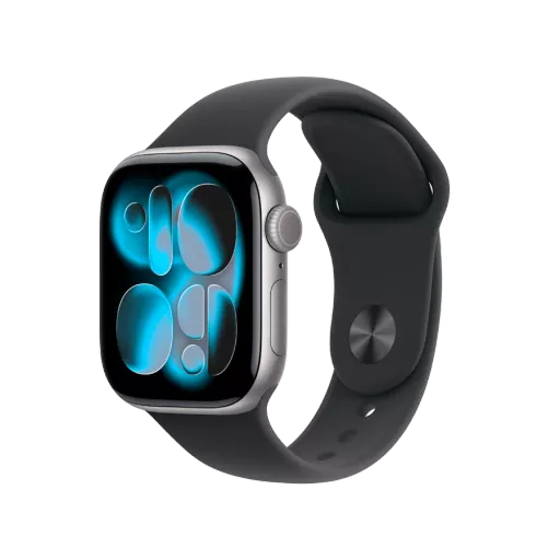 Apple Watch Series 11 GPS,  Черный спортивный ремешок, M/L, 42мм, Space Grey Aluminium