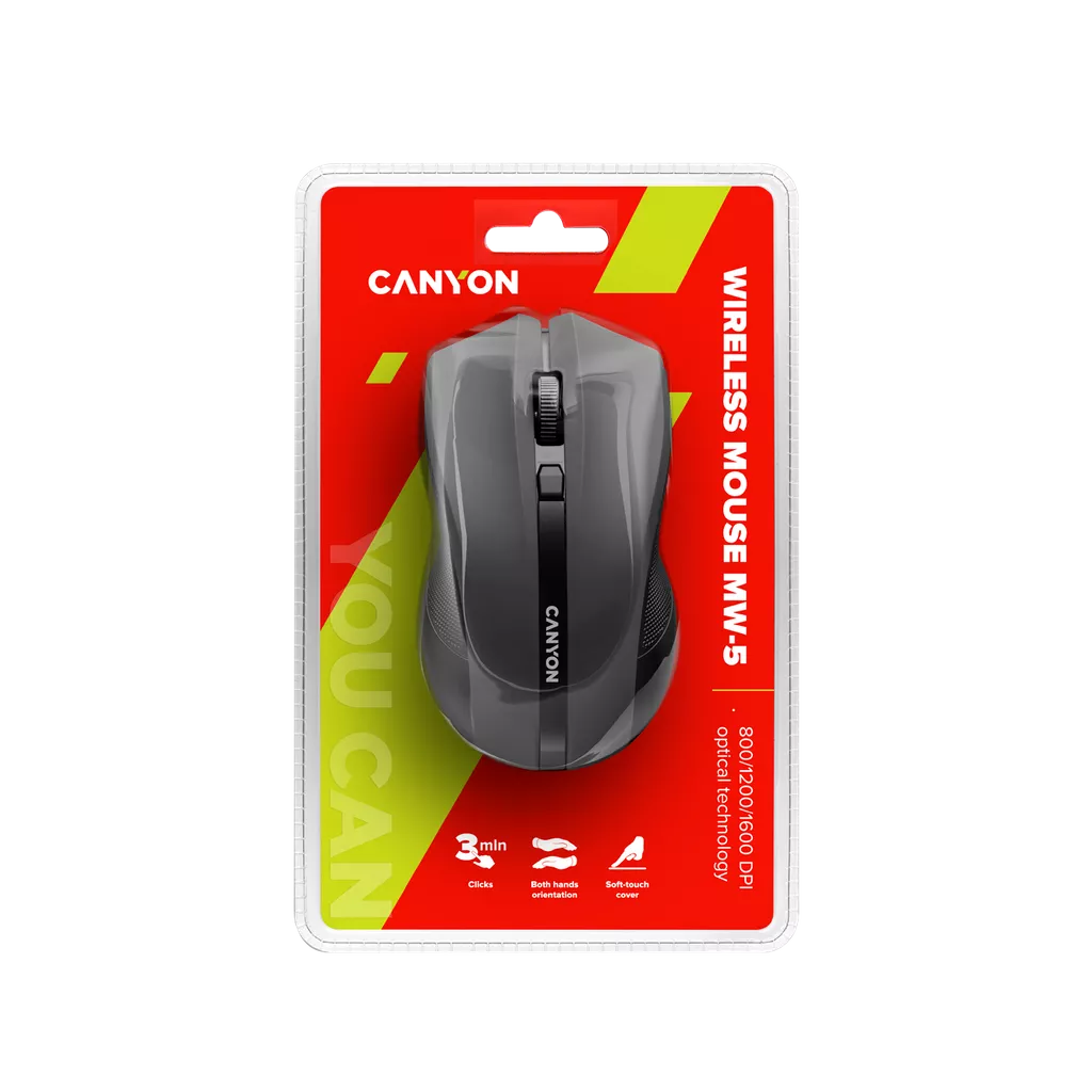 From twenty liner Wireless Optical Mouse MW-5 (CNE-CMSW05, CNE-CMSW05BL, CNE-CMSW05G,  CNE-CMSW05R, CNE-CMSW05B) - Canyon