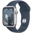 Apple Watch Series 9 GPS  Спортивный ремешок Storm Blue, S/M, 41мм, Серебристый — Изображение №1