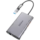 USB-хаб PROMATE PrimeHub-MST 9в1 USB-C PD/2хHDMI/VGA/2xUSB3.2/2xUSB2.0/RJ45 Grey (PRIMEHUB-MST.GREY) — Изображение №1