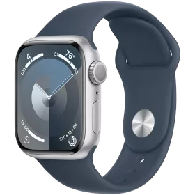 Apple Watch Series 9 GPS, 41мм, Серебристый, Спортивный ремешок Storm Blue, S/M — image №1