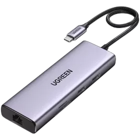 Multiport Adapter UGREEN USB-C to 2xUSB 3.0+1xUSB 2.0+2xHDMI+RJ45(1000M)+SD+TF+PD Մոխրագույն — image №1