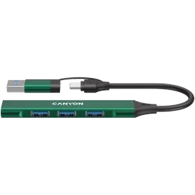 CANYON  DS-02  USB Хаб 4 Port USB-C Hub DS-02 Зеленый — Изображение №1