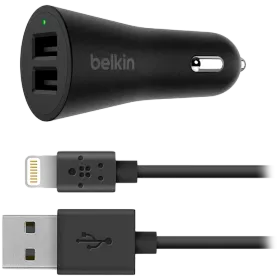 Автомобильный адаптер BELKIN 2*USB Тип A (1.2 м), 24 Вт, Чёрный — Изображение №1