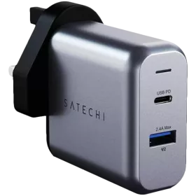SATECHI Προσαρμογέας ρεύματος 2*USB/USB-C, 30 βατ, Space Gray USB 3.0 (τύπος A), USB Τύπου C — Εικών №1