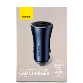 BASEUS Προσαρμογέας Αυτοκινήτου 2*USB/USB-C, 40 βατ, Μαύρος — Εικών №1