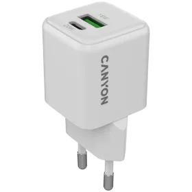 CANYON CU20AC Power Adapter 2*USB/USB-C, 20 W, White USB Type C, USB Type-A — Image №1