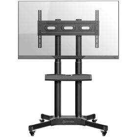ONKRON Mobile TV Stand Rolling TV Cart w/ 1 Shelf  for 32"-65" up to 50 kg, Black VESA: 100x100 - 600x400 — Image №1