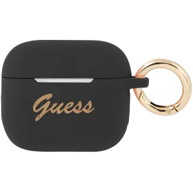 GUESS Чехол Silicone with ring Script logo  Чёрный для AirPods (Gen3) — image №1