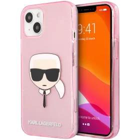 LAGERFELD Чехол Glitters Karl's head Розовый для iPhone 13 — image №1