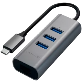 SATECHI  TYPE-C 2-IN-1 USB HUB WITH ETHERNET  Multiport Adapter  сұр кеңістік — image №1