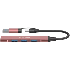 CANYON  DS-02  USB Хаб 4 Port USB-C Hub DS-02 Розовый — Изображение №1