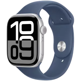 Apple Watch Series 10 GPS, 46мм, Серебристый, Denim Sport Band, M/L — Изображение №1