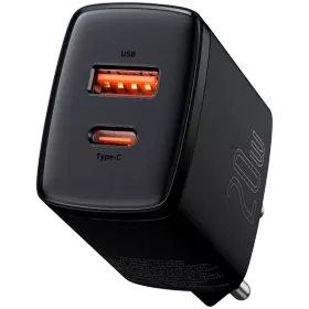 BASEUS Power Adapter 2*USB/USB-C, 20 W, Black — Image №1