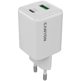 CANYON Power Adapter 2*USB/USB-C, 45 W, White USB Type C, USB Type-A — Image №1