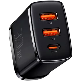 BASEUS Power Adapter 3*USB/USB-C, 30 W, Black 2*USB Type-A, USB Type C — Image №1