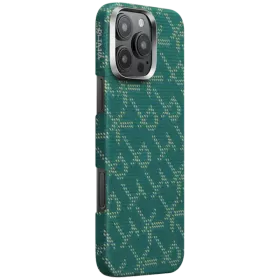 Чехол Pitaka Tactile Woven Monogram Green/Gold for iPhone 16 Pro Max (KI1601PTKP) — Изображение №1