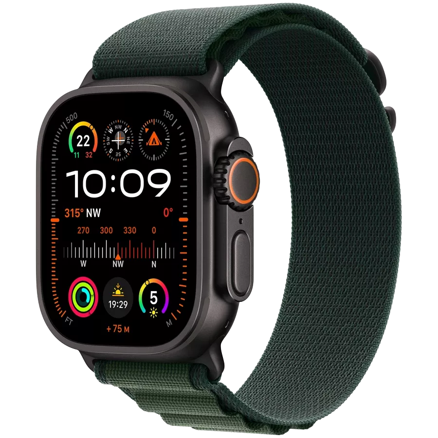 Apple Watch Ultra 2 2024, 49χιλ., Black Titanium, Dark Green Alpine Loop, Medium — Εικών №1