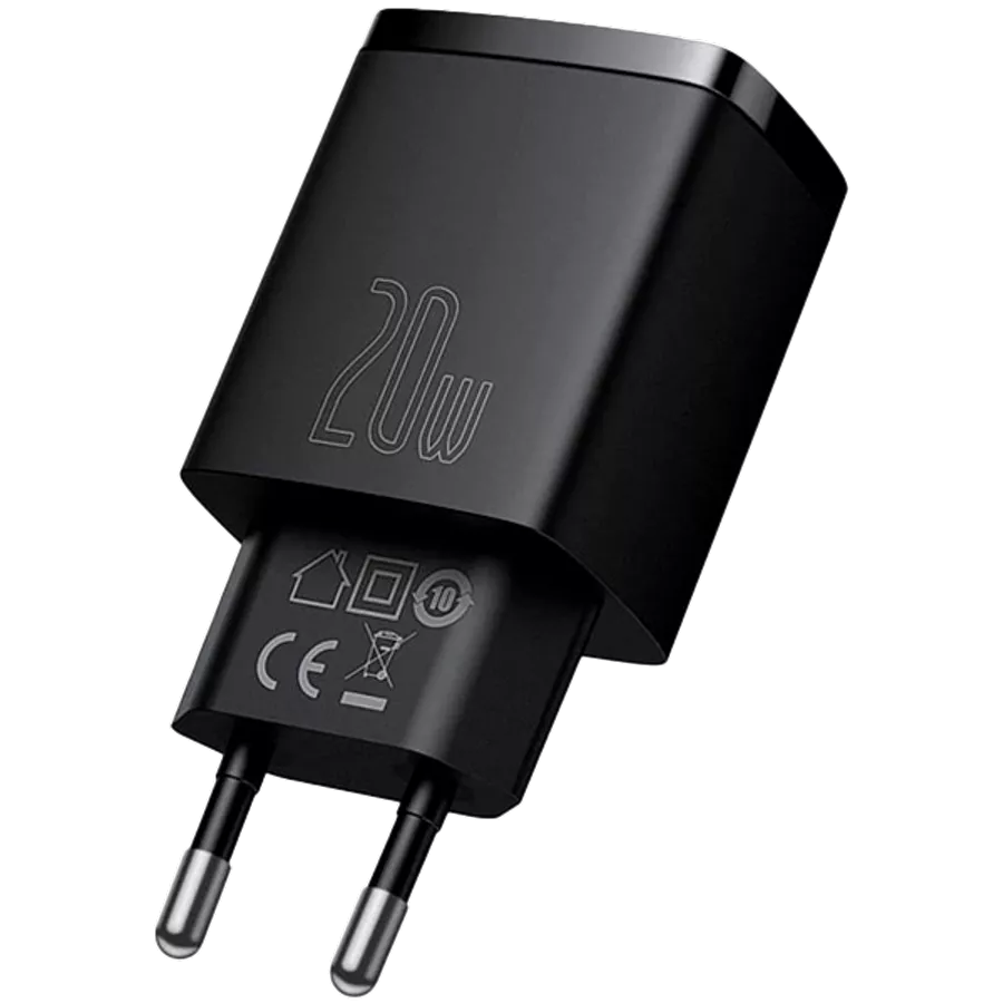BASEUS Προσαρμογέας ρεύματος 2*USB/USB-C, 20 βατ, Μαύρος — Εικών №2