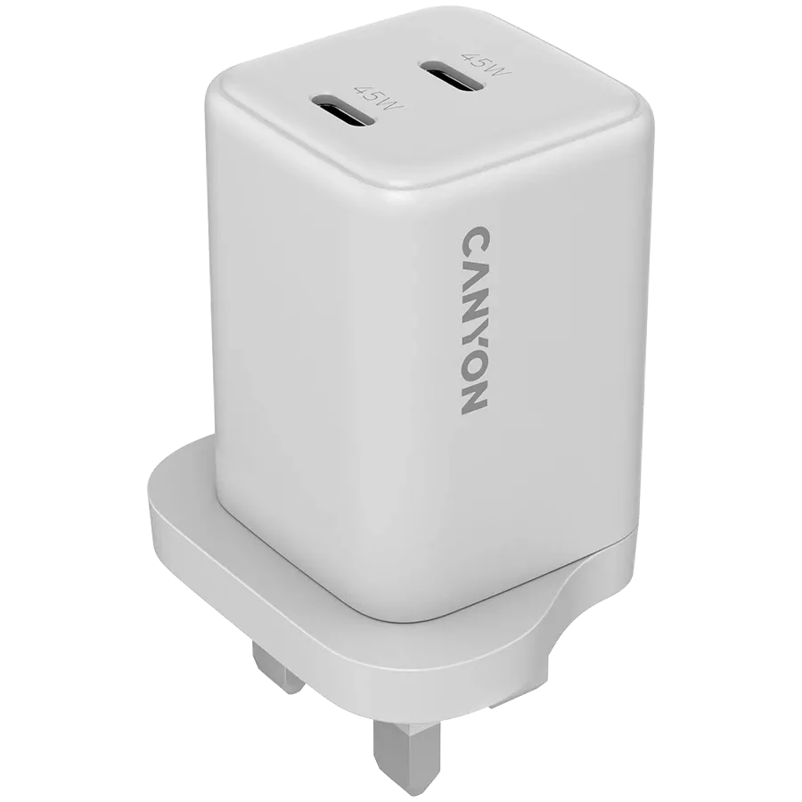 CANYON Power Adapter 3*USB/USB-C, 65 W, White 2*USB Type C, USB Type-A — Image №1
