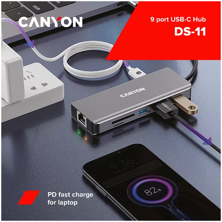Мультипортовий хаб 9в1 USB-C (CNS-TDS11) — Зображення №5
