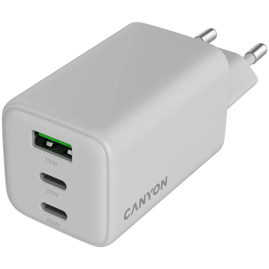 CANYON Power Adapter 3*USB/USB-C, 65 W, White 2*USB Type C, USB Type-A — Image №4