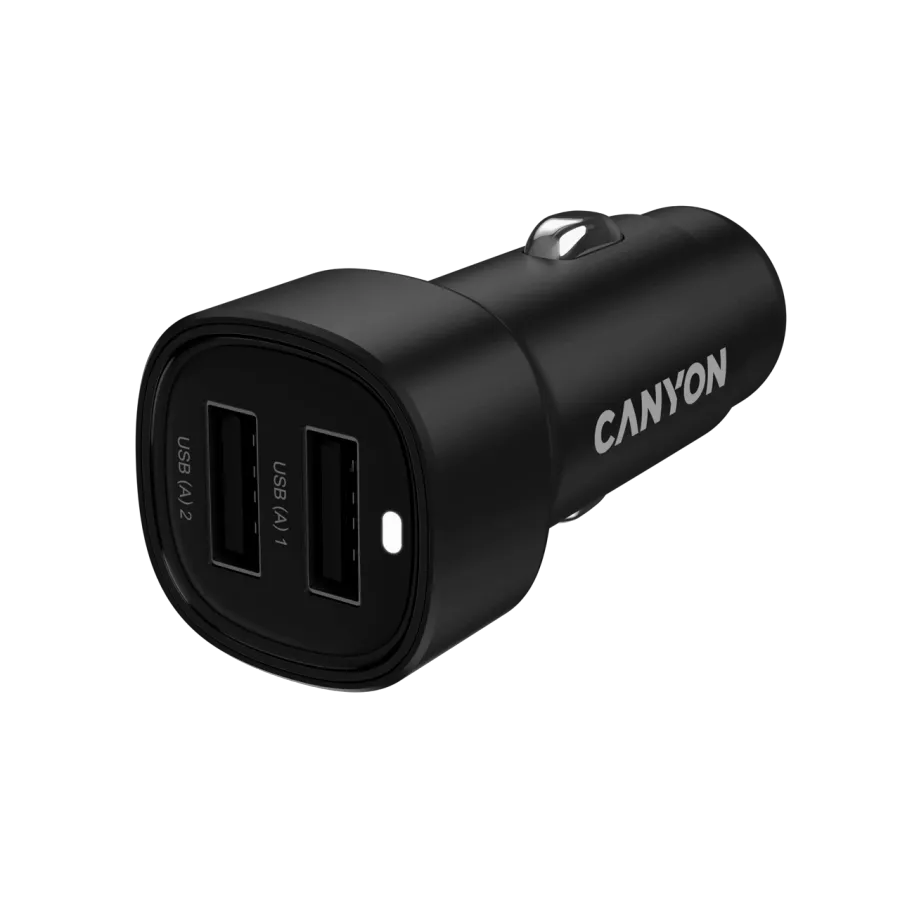 CANYON Car Adapter 2*USB Type A, 24 W, Black — Image №1