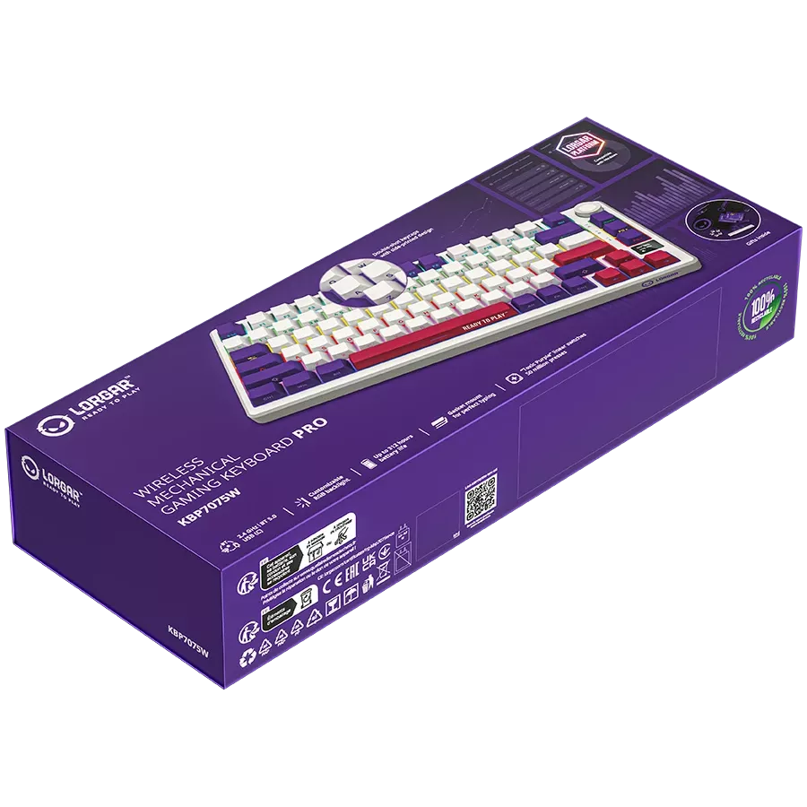 LORGAR KBP7075W Gaming Keyboard, Wireless, White, EN — Image №9