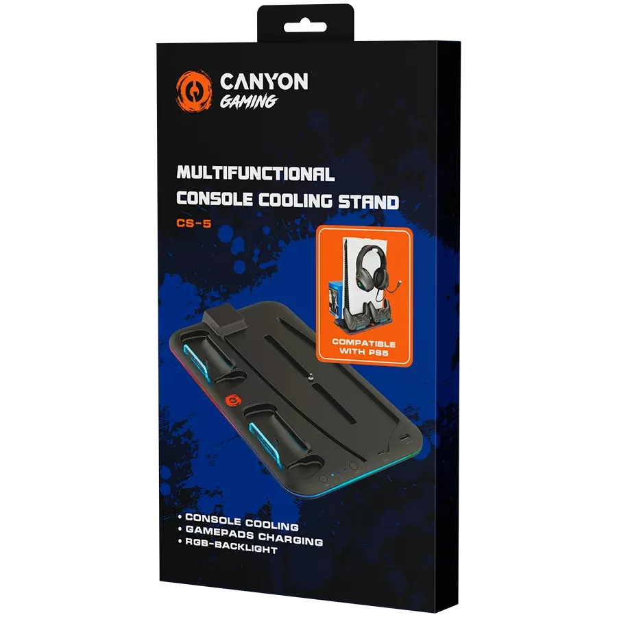 Подставка для PS5 Canyon CS-5 RGB с охлаждением и зарядкой для геймпадов Black — Изображение №4
