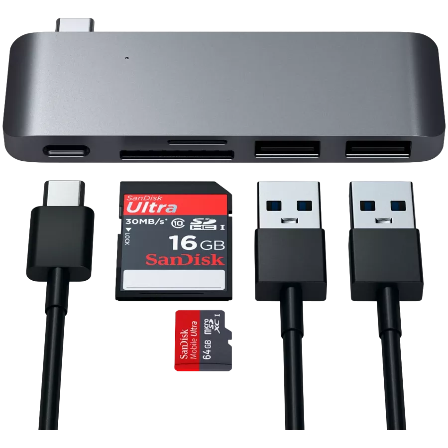 Адаптер Satechi Type-C USB 3.0 Passthrough Hub Space Gray — Зображення №4