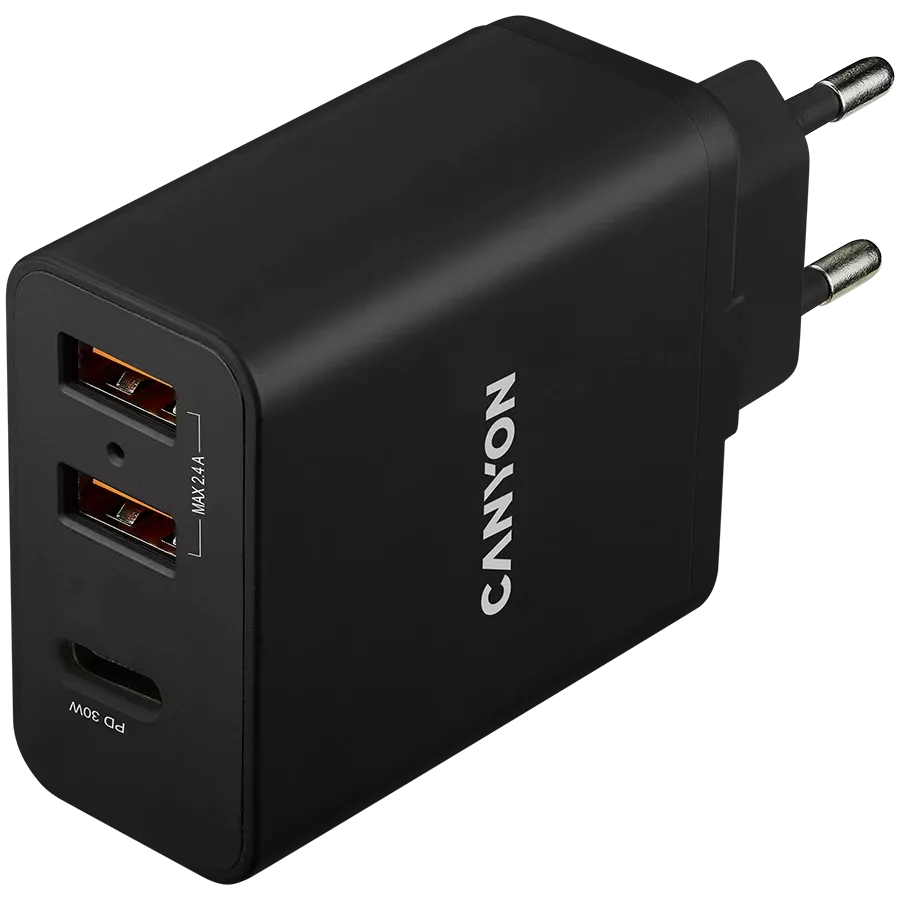 Адаптер живлення CANYON H-08 3*USB/USB-C, 42 Ват — Зображення №1