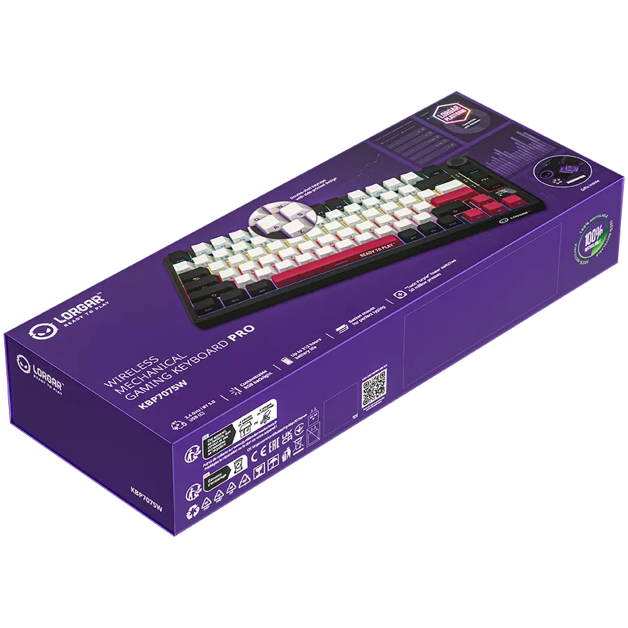 LORGAR KBP7075W Gaming Keyboard, Wireless, Black, EN — Image №9