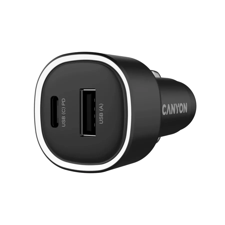 CANYON Car Adapter 2*USB/USB-C, 48 W, Black — Image №2