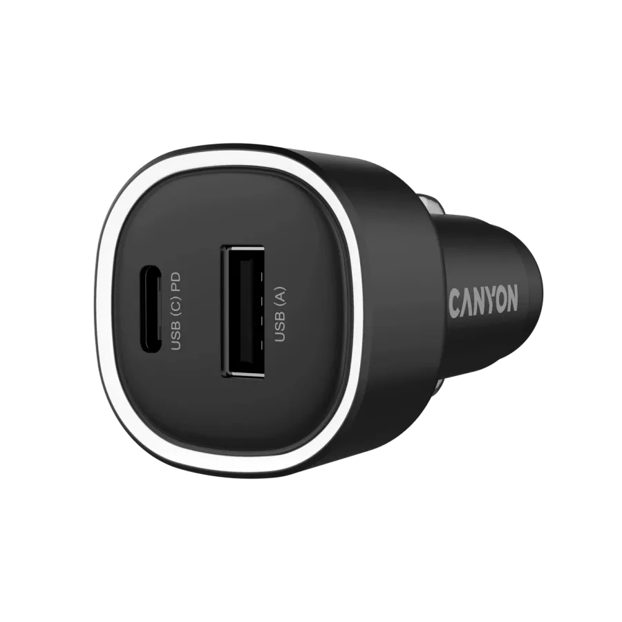 CANYON Car Adapter 2*USB/USB-C, 85 W, Black — Image №2