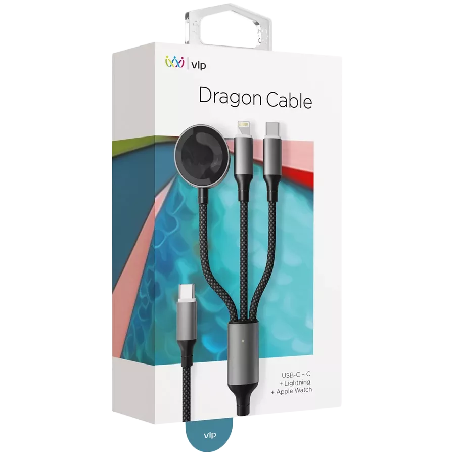 Дата-кабель "vlp" Dragon Cable 3 in 1 USB С - USB-C+Lightning+Watch, 1.2м, черный — Изображение №2