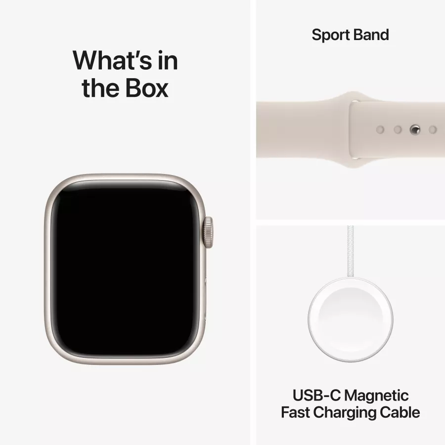 Apple Watch Series 9 GPS  Starlight Sport Band, M/L, 45mm, Starlight — Image №9