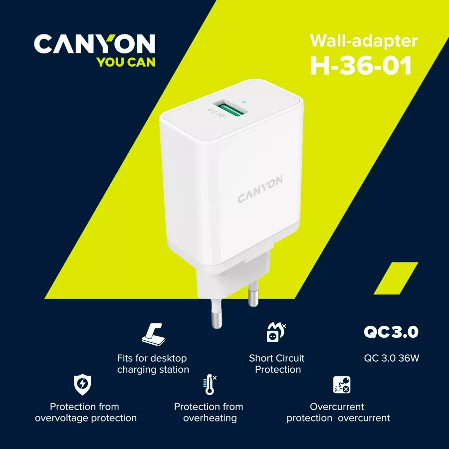 Power Adapter CANYON USB Type A, 36 W — Image №5