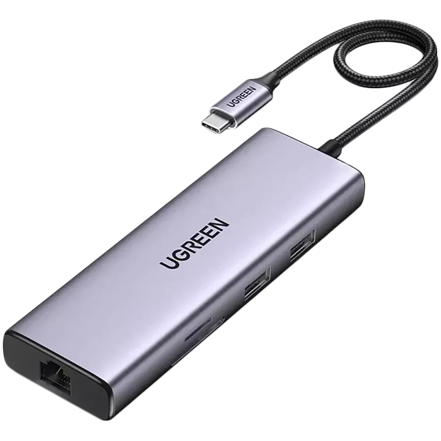 Multiport Adapter UGREEN USB-C to 2xUSB 3.0+1xUSB 2.0+2xHDMI+RJ45(1000M)+SD+TF+PD Մոխրագույն — image №1