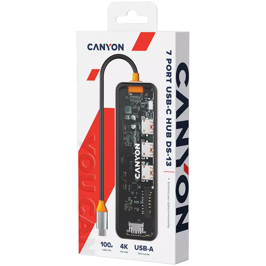 Мультипортова док-станція CANYON DS-13 4k 7в1 USB-C Space Grey (CNS-TDS13) — Зображення №7