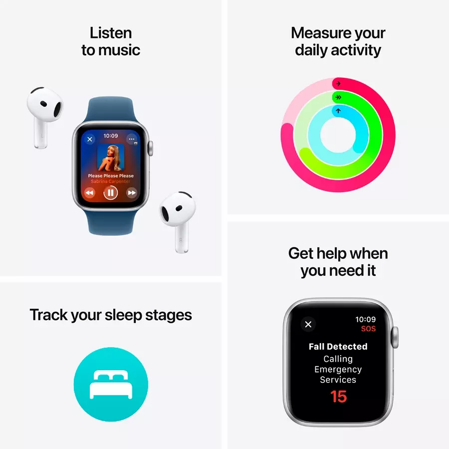 Apple Watch SE GPS Gen.2 (2024)  Denim Sport Band, S/M, 40mm, Silver — Image №3