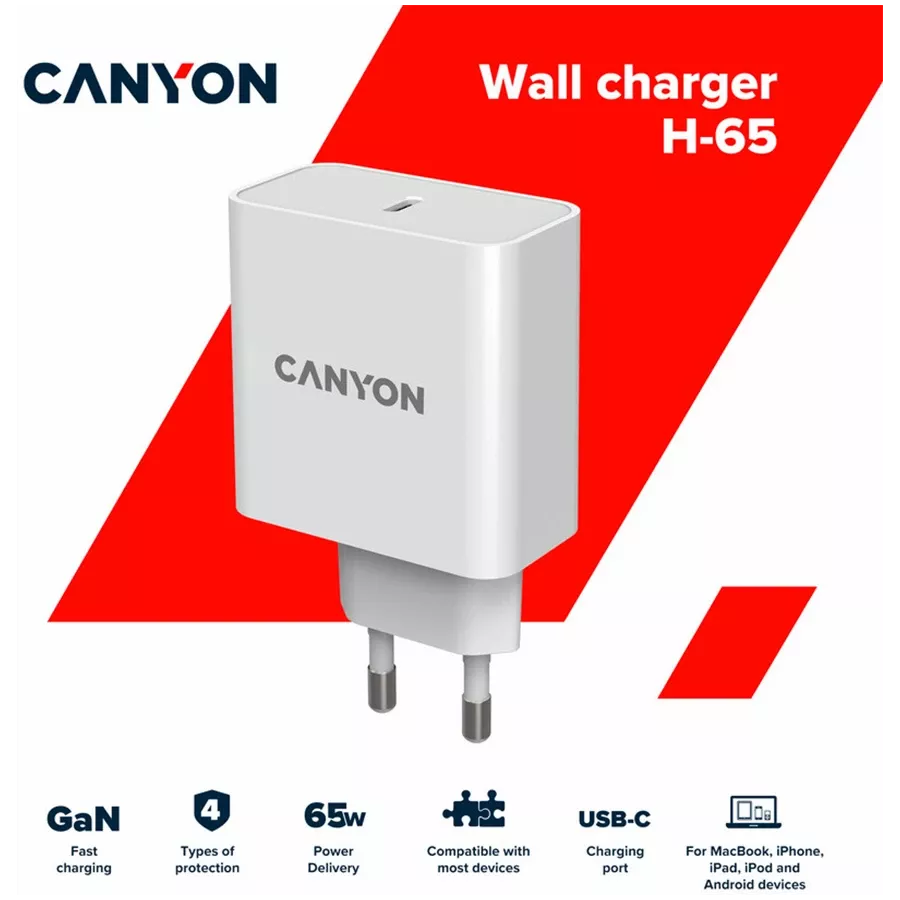 CANYON H-65 Power Adapter, 65 W, White — Image №5