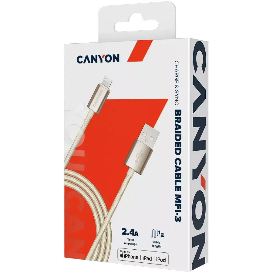 CANYON USB Cable, 1 m, Golden — Image №3