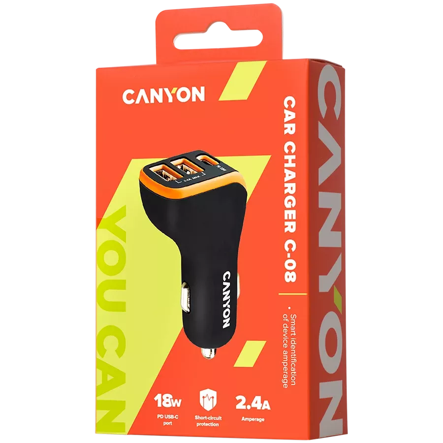 Автомобильный адаптер CANYON C-08 3*USB/USB-C, 18 Ват — Зображення №3
